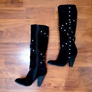 Carlos Santana Suede Studded Knee High Boots Size 7